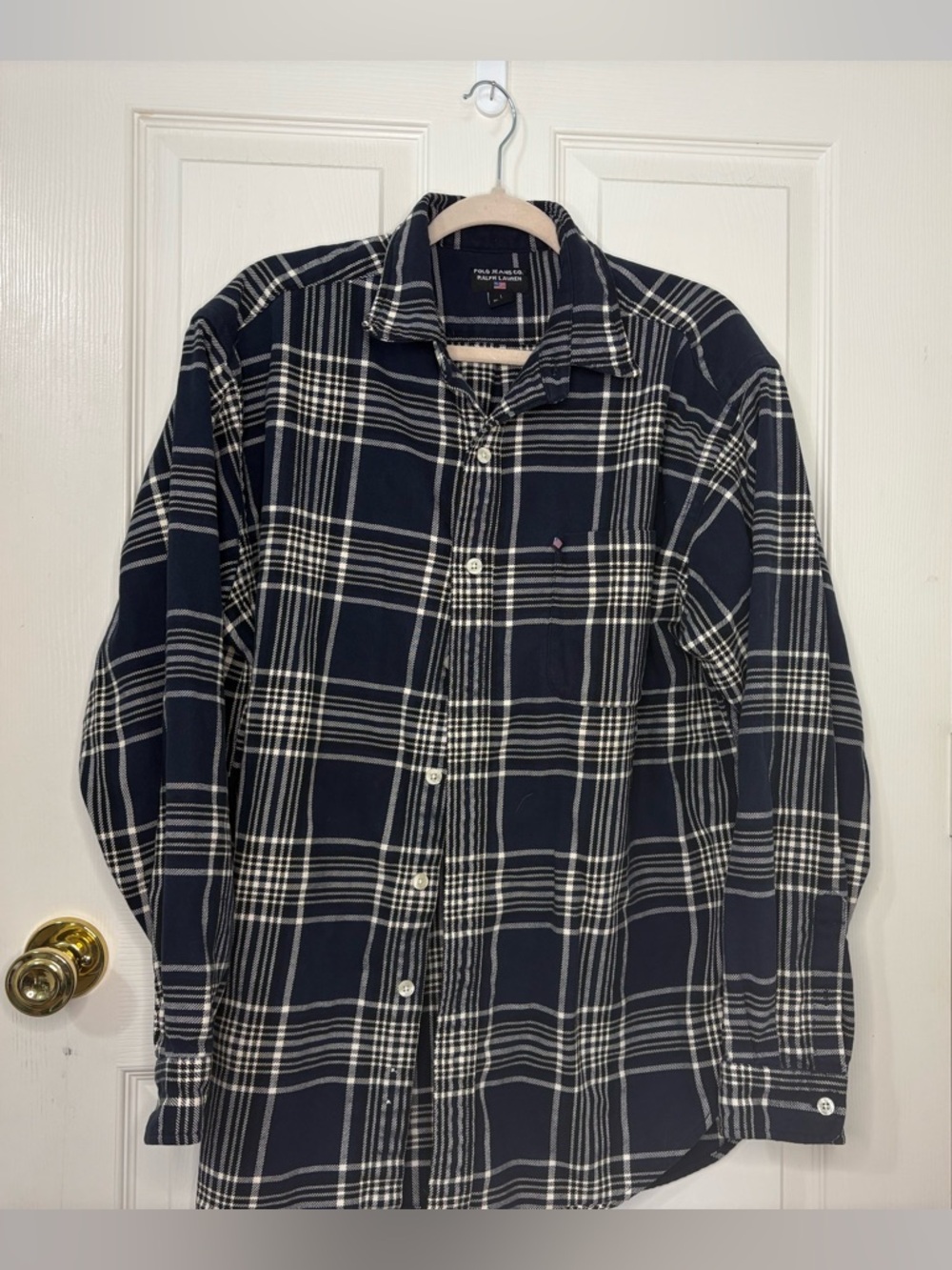 Polo by Ralph Lauren Navy and White Plaid Cotton Button-Down Shirt